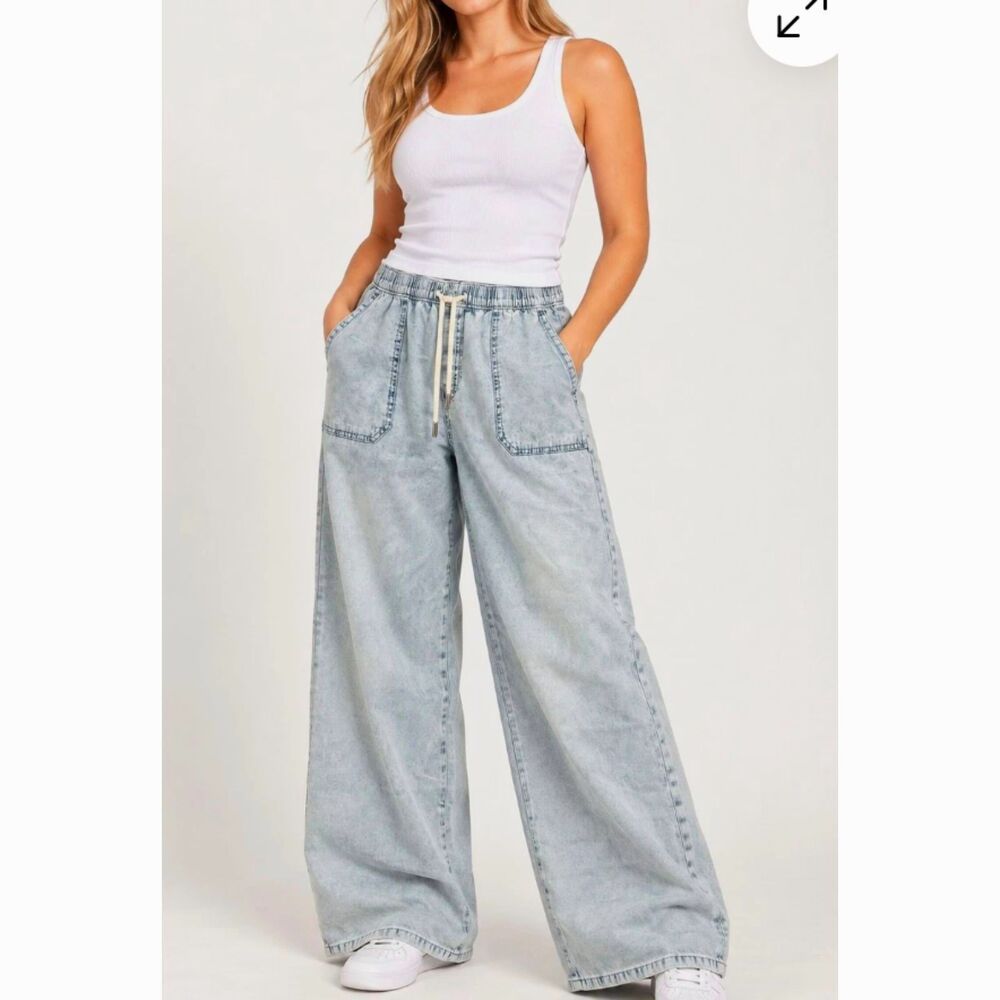 MICHAEL Michael Kors Light Wash Wide-Leg Drawstring Pants Size M NWT